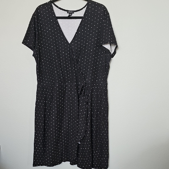 Justify Girly Casual Black and White Polka Dot Faux Wrap Short Sleeve Dress 2X - Picture 1 of 9